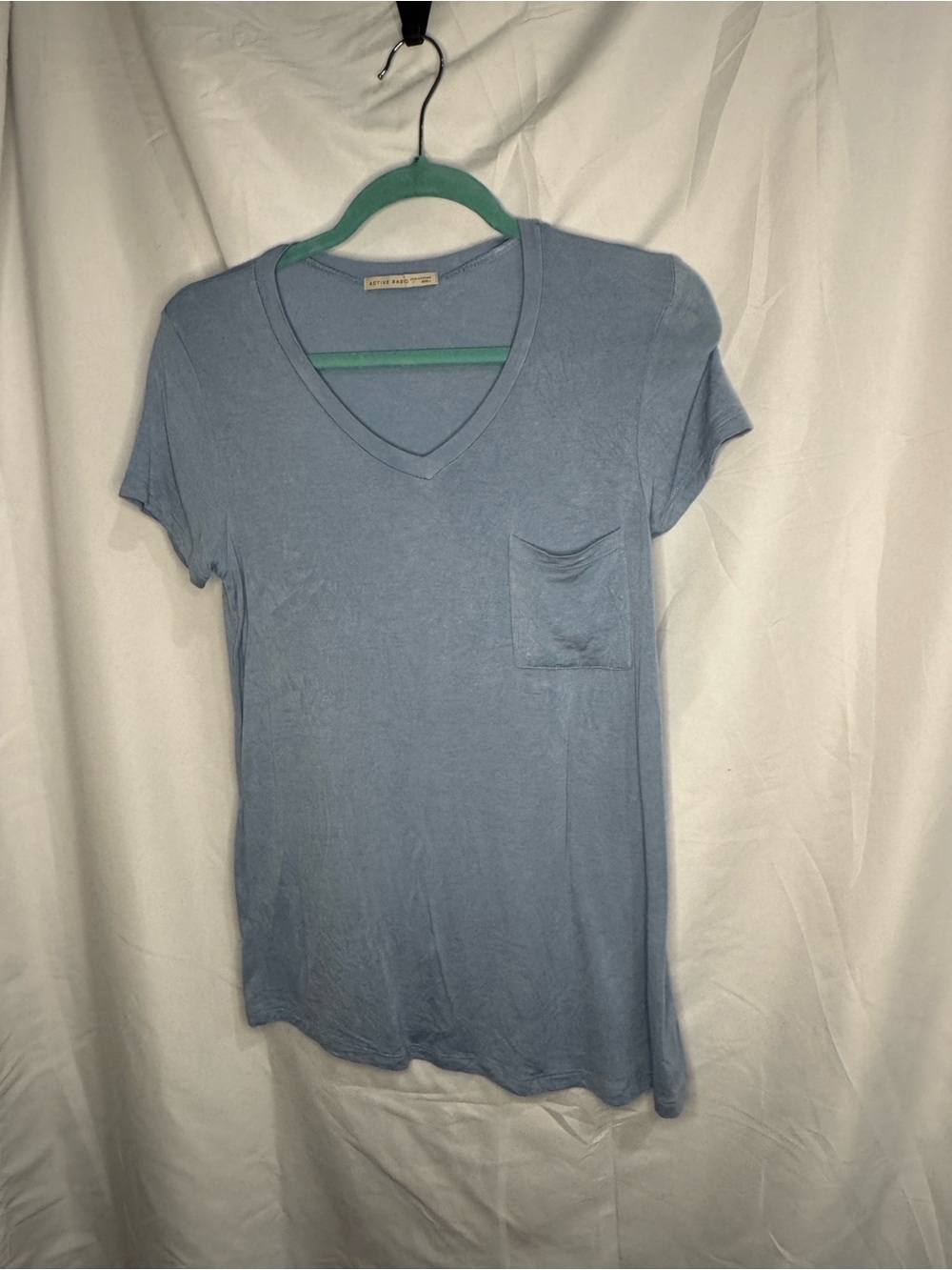 Active Basic Light Blue V-Neck Pocket Tee